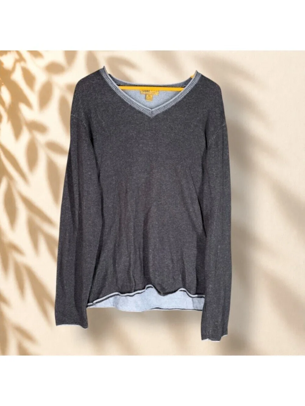 Blue Sweater Pullover Men 2XL Blue Knit V-Neck Long Sleeve Soft Cozy Cotton